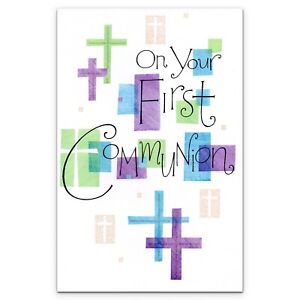 Religious FIRST COMMUNION Card Crosses, Purple, by American Greetings+ Envelope
