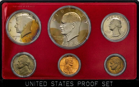 1974-S UNITED STATES 6 COIN PROOF SET STUNNING COLOR TONED GEM BU UNC (MR) Cover