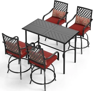 5 Piece Outdoor Bar Set Swivel Patio Bar Table Chairs Set Bar Height Table Chair - Picture 1 of 12