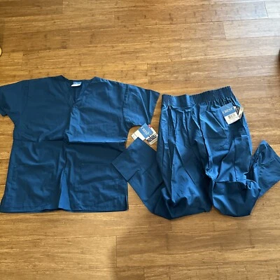Crest Scrubs Uniform set Solid Caribbean Blue Unisex Size Large Top & Bottom NEW - Image 1 of 4