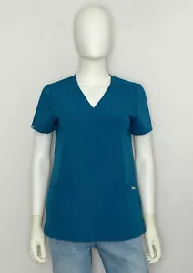 FIGS Casma tre tasche scrub top donna XS verde acqua manica corta scollo a V logo - Foto 1 di 11