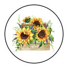 30 SUNFLOWERS IN WOODEN BOX ENVELOPE SEALS LABELS STICKERS PARTY FAVORS 1.5"