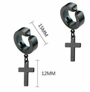 Pendientes sin perforación de acero inoxidable con clip cruzado para hombres y mujeres aro colgante NUEVOS - Imagen 1 de 1