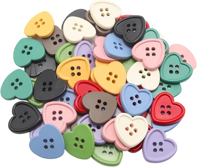 50 Pack Colorful Heart Shaped Buttons, Multicolor Resin Buttons Assorted for Sew - Image 1 of 4