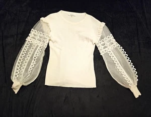Siani Milano Lace Puff Sleeve Off White Sweater Women's Medium Boho Chic Glam - Picture 1 of 7