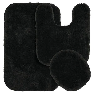 3pc Finest Luxury Ultra Plush Washable Nylon Bath Rug Set Black - - Picture 1 of 5