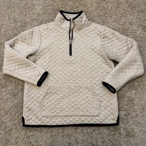 Market & Spruce Sweater Womens Small Ivory Quilted Pullover Quarter Zip - Picture 1 of 8