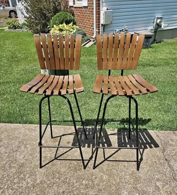 Estilo Arthur Umanoff Mid Century Mod. Taburetes giratorios de altura de barra - Juego de 2 - De colección Foto 1 de 4