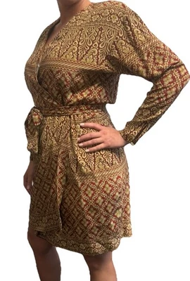 Vintage Jones New York Dress Patterned Long Sleeve Wrap Dress red/gold  - Image 1 of 4