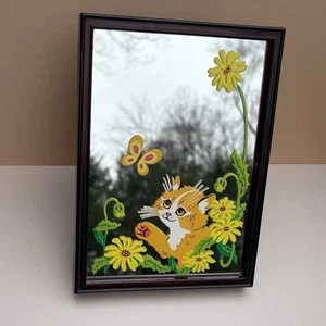 Yap's MCM Style Musical Mirror Yellow Flowers & Cat Plays You Light Up My Life - Picture 1 of 5