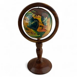Hand Painted Wood Globe Haiti Map Folk Art Carved Stand Haitian Gift Souvenir - Picture 1 of 7