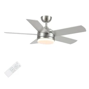 Brushed Ceiling Fan with Light and Remote 44 Inch Nickel - Picture 1 of 7