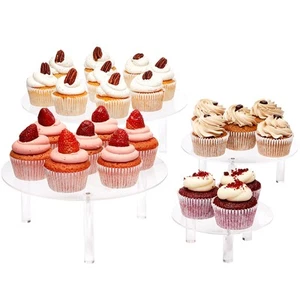 4-Piece Round Acrylic Cake Stand for Dessert Table, Clear Cupcake Display Risers - Picture 1 of 10