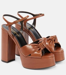 Sandali Saint Laurent Bianca 36,5/US 6,5 platform pelle marrone cinturino alla caviglia nuovi con scatola - Foto 1 di 15