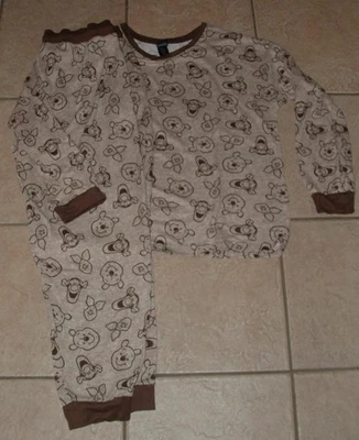 DISNEY Sz Large Brown WINNIE THE POOH TIGGER Stretchy 2 Pc Pajama Lounge Set - Image 1 of 3