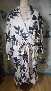 Gorgeous Blue White Floral Faux Wrap Ruffle Belted Midi Dress, In The Style, 30 - Picture 1 of 4