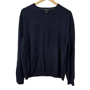 Banana Republic Silk Cashmere Blend V-Neck Sweater Men Large Navy Blue Fine Knit - Picture 1 of 7