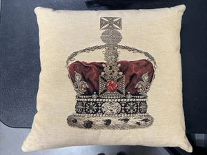 Embroidered Needlepoint Pillow Cover Jeweled Red Crown FS Home Collection - Picture 1 of 8