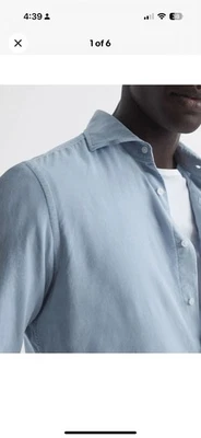 Camisa Top REISS PARA HOMBRES Vincy Pana Cuello Cortado Azul Suave Talla S Micro Wale Foto 1 de 4