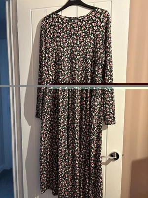 Marks & Spencer Women’s Floral Midi Dress Long Sleeve Pink Black Size 14 - Image 1 of 3