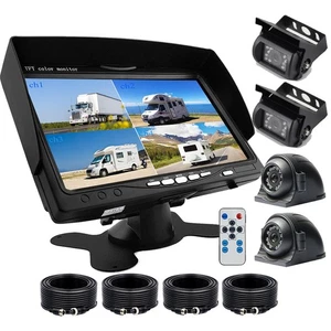 Monitor Cuádruple 7" Pantalla Dividida Inversión 4 Cámara IR CCD 4PIN HD Kit Camión 24V/12V - Imagen 1 de 16