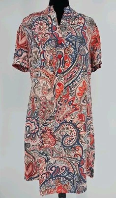 Banana Republic Women M Dress Red Paisley 100% Silk Button Up * - Image 1 of 4
