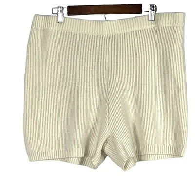 Anthropologie Saturday Sunday 尺寸 2X 短裤针织休闲象牙色高腰 — 第 1/4 张图片