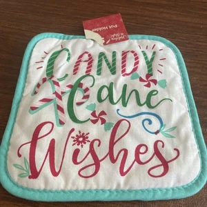 Nuovo con etichette ~ Portavaso per una vacanza / Natale ~ Auguri di canna per caramelle ~ 8 x8" cotone - Foto 1 di 5