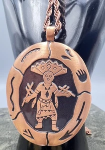 Vintage Solid Copper Southwest Pendant w/Chain Hopi Kachina Pendant Dancer Oval - Picture 1 of 6