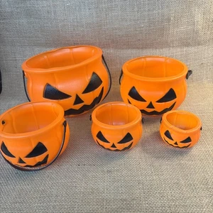 5 Vintage Style Halloween Pumpkin Jack O Lantern Bucket Handle Plastic Small - Picture 1 of 7