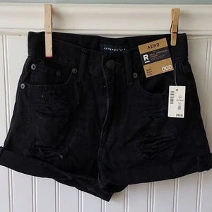 Aeropostle 000 Mom Short 3,25" schwarz distressed echtes Original Denim neu mit Etikett - Bild 1 von 10