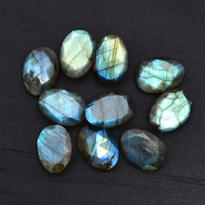 Natural Labradorite Oval Shape Faceted Lot 10 pcs Oval Cut Black Rainbow Facets - Picture 1 of 7
