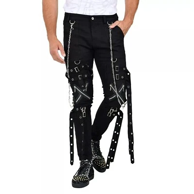Electro Bondage Gothic Skinny Pants Chains Straps Zipper Emo Rock Cyber - Image 1 of 4