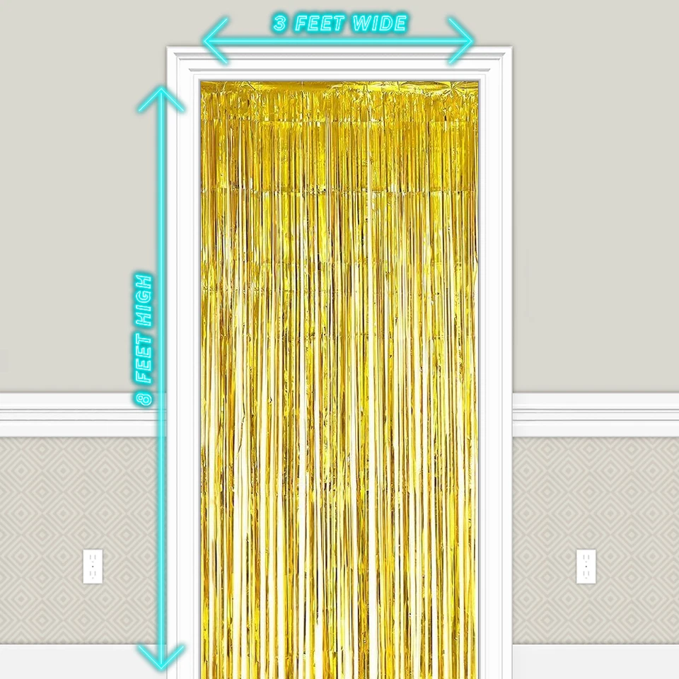 Metallic Foil Fringe Curtain Tinsel Photo Backdrop Party Birthday Decor 3x8 ft - Image 1 of 4