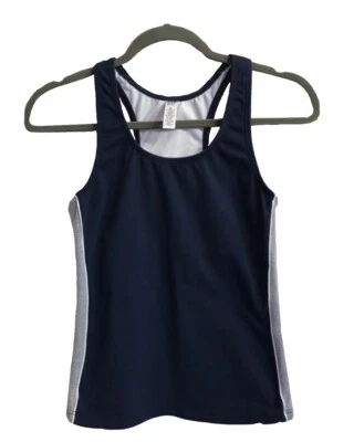 Camiseta sin mangas para mujer GAP Racerback mediana. Azul marino con rayas laterales grises y blancas Foto 1 de 4