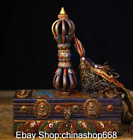 9.2" Rare Old Tibet Bronze Gems Dzi Bead Faqi Vajra Demon Subduing Pestle Box