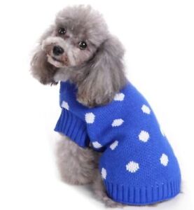 Sweter dla psa niebieski biały kropki mały 10-11,5" klatka piersiowa zima ciepły