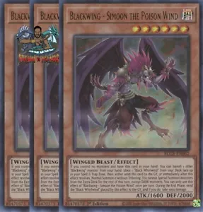 Yugioh! 3x Blackwing - Simoon the Poison Wind BLCR-EN062 Ultra Raro 1a Edición Casi Nuevo - Imagen 1 de 1