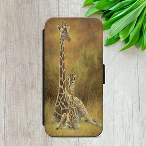 GIRAFFE FLIP CASE FOR IPHONE SAMSUNG GOOGLE NATURE SAFARI ART WALLET PHONE COVER - Picture 1 of 9