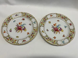 Set of 2 - Empress Dresden Flowers 10 in Dinner Plates Orange Tulip Schumann - Picture 1 of 7