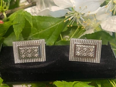 Cuff-Daddy Cufflinks Pave Crystals on Silver Dot Textured Silver Tone Dressy - Image 1 of 4