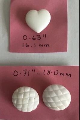 3 - Vintage White Glass Shanked Buttons - 1 Heart Shaped - 2 Round Basket Weave - Image 1 of 4