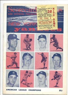 1965 6/25 baseball program New York Yankees Los Angeles Angels Al Downing WIN - Image 1 of 2