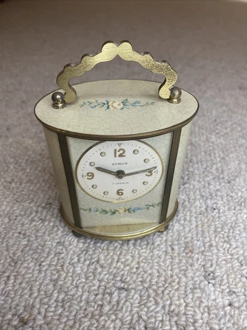 Semca 7 Jewels Travel Music Clock with Front Rounded Glass&Gold Metal Feet Cover