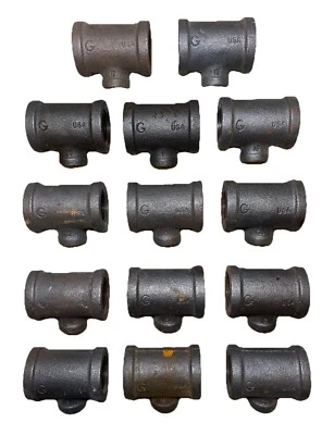 (Qty 14) 3/4 X 1/4 TEE Black Pipe Iron Reducing Tee Class 150 - Image 1 of 4