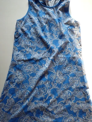 Vestido feminino Lands End tamanho XL 16 sem mangas azul e branco paisley casual verão - Imagem 1 de 4