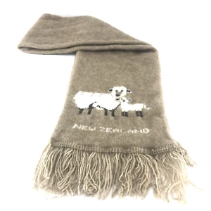 Merino Wool Fringed Scarf with Sheep Motif New Zealand - Picture 1 of 6