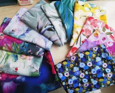 55''Wide By Yard Painting Rayon Material Soft Robe Dress Fabric Viscose Cotton - Image 1 of 4