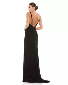 Mac Duggal TAUCHHALS HOCHSCHLITZKLEID in schwarz NEU - Bild 1 von 11