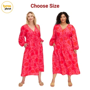 Choose S M XL | Classic Rose Linen Long Sleeve Maxi Dress Kate Spade Pink Red - Picture 1 of 10